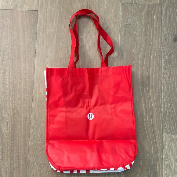 Large Lululemon Athletica Reusable Tote Bag Shopping Bag Grocery Bag Red White - Picture 1 of 4